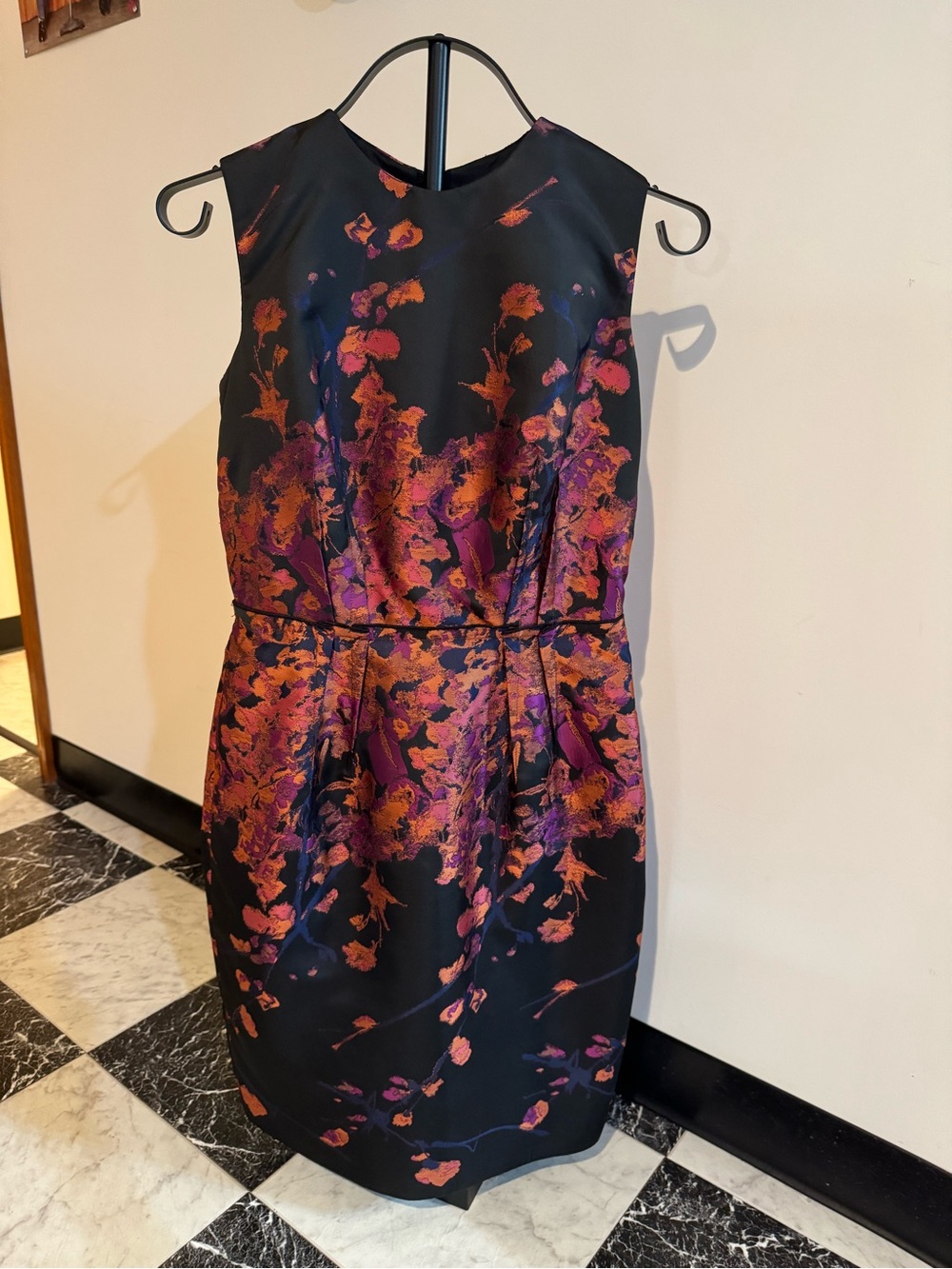 Carmen Marc Valvo Metallic Floral Jacquard Cocktail Dress Size 4 Romantic Glam